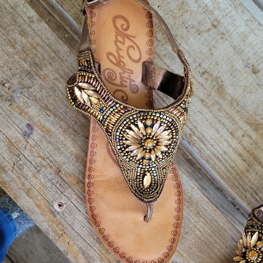 Naughty Monkey Chic Beaded Sandals - Bronze and Gold With Rhinestones - Picture 2 of 10